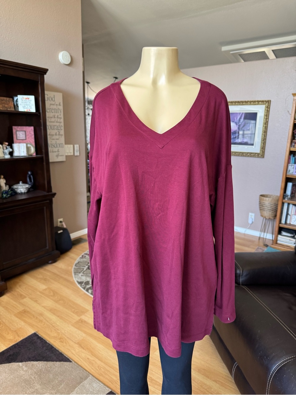 J. Jill Supima Cotton V-neck long sleeve Berry Plum tunic-size XL